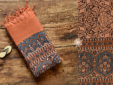 Grishma . ग्रीष्‍म | Handwoven Cotton with Natural Dyed Ajrakh Block Printed Dupatta - Walnut Brown