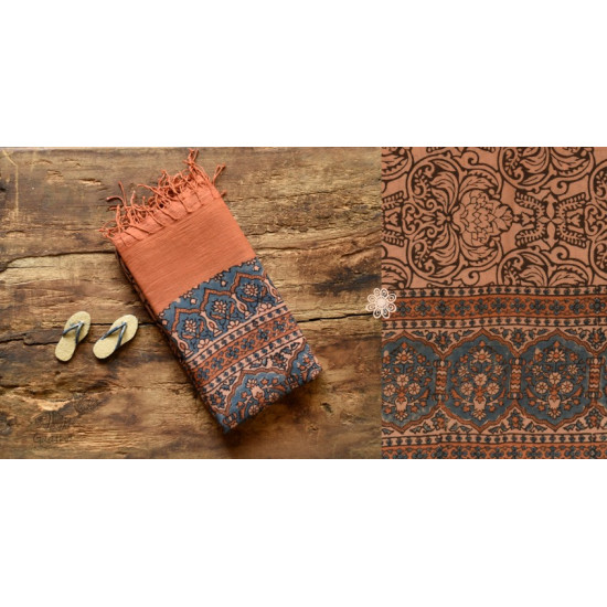 Handwoven Cotton - Ajrakh Block Printed Dupatta - Walnut Brown