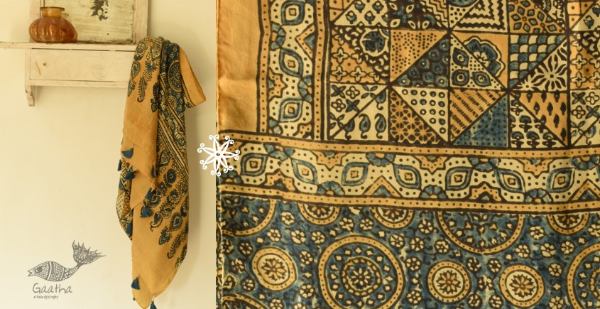 buy Ajrakh Printed Mulberry Silk stole