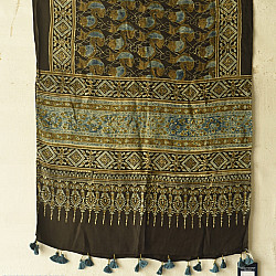 Anagi | Natural Dyed Ajrakh - Modal Silk Stole - Fish Motif
