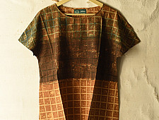 Natural Dyed ~ Ajrakh Cotton Bat Wing Sleeve Top - Green