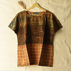 Natural Dyed ~ Ajrakh Cotton Bat Wing Sleeve Top - Green