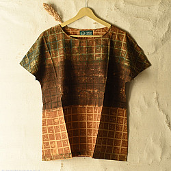 Natural Dyed ~ Ajrakh Cotton Bat Wing Sleeve Top - Green
