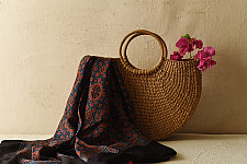 Neelanjana . नीलांजना ~ Red & Blue Ajrakh Block Printed - Square Modal Silk Scarf