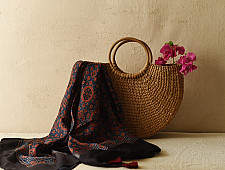 Neelanjana . नीलांजना ~ Red & Blue Ajrakh Block Printed - Square Modal Silk Scarf