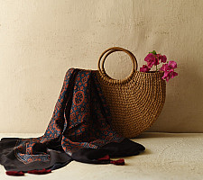 Neelanjana . नीलांजना ~ Red & Blue Ajrakh Block Printed - Square Modal Silk Scarf