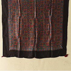 Neelanjana . नीलांजना ~ Red & Blue Ajrakh Block Printed - Square Modal Silk Scarf