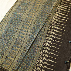 Charu . चारु | Ajrakh Block Print - Mul Mul Cotton Dark Brown Saree
