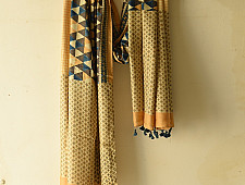 Ajrakh Mulberry Silk Dupatta | Natural dyed - Light Yellow