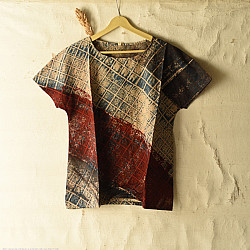 Natural Dyed ~ Ajrakh Cotton Top - Beige & Red