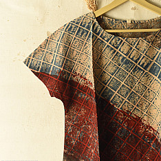 Natural Dyed ~ Ajrakh Cotton Top - Beige & Red