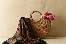 Neelanjana . नीलांजना ~ Ajrakh Block Printed Square Modal Silk Scarf