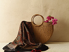 Neelanjana . नीलांजना ~ Ajrakh Block Printed Square Modal Silk Scarf