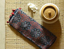 Shruti | Ajrakh Modal Silk Saree - Red & Blue Prints