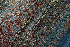 Shruti | Ajrakh Modal Silk Saree - Red & Blue Prints