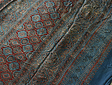 Shruti | Ajrakh Modal Silk Saree - Red & Blue Prints