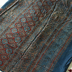 Shruti | Ajrakh Modal Silk Saree - Red & Blue Prints