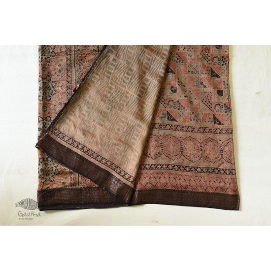 shop Ajrakh Block Printed - Mulberry Silk Saree