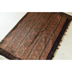 Ajrakh Block Printed - Mulberry Silk Saree