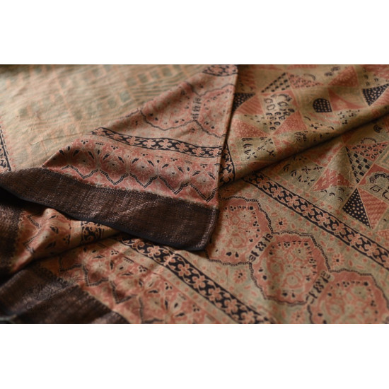 shop Ajrakh Block Printed - Mulberry Silk Saree