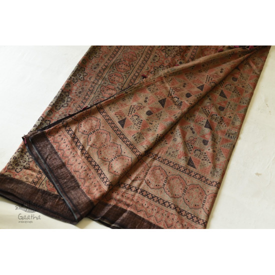 shop Ajrakh Block Printed - Mulberry Silk Saree