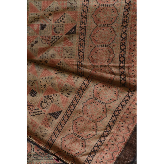 shop Ajrakh Block Printed - Mulberry Silk Saree