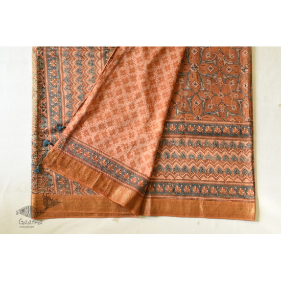 shop Ajrakh Ajrakh Mulberry Silk SareeNatural Dyed Ajrakh Hand Prints Mulberry Silk Saree