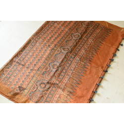 Natural Dyed Ajrakh Hand Prints Mulberry Silk Saree