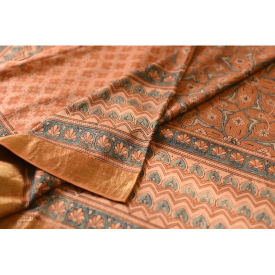 shop Ajrakh Ajrakh Mulberry Silk SareeNatural Dyed Ajrakh Hand Prints Mulberry Silk Saree