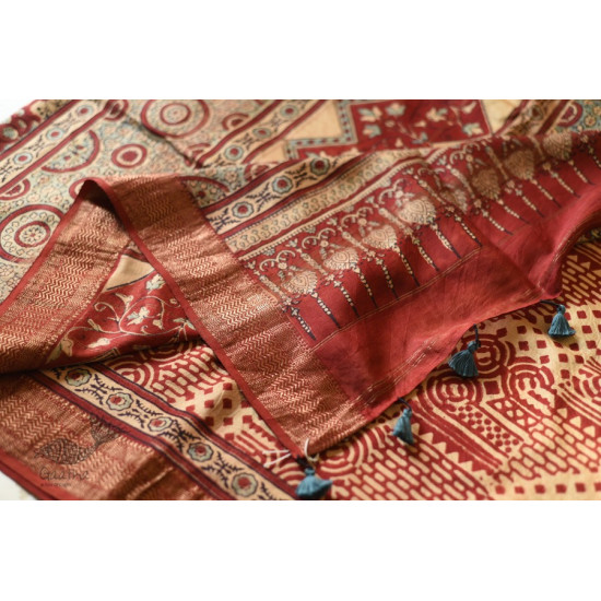 shop Mulberry Silk Saree ~ Ajrakh Block Prints