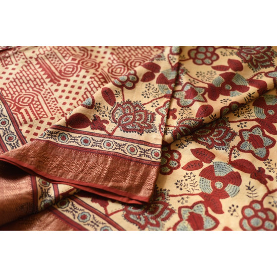 shop Mulberry Silk Saree ~ Ajrakh Block Prints