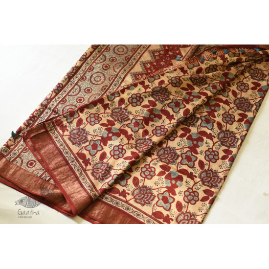 shop Mulberry Silk Saree ~ Ajrakh Block Prints