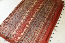 Ajrakh Mulberry Silk Saree - Flower Block Prints