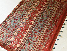 Ajrakh Mulberry Silk Saree - Flower Block Prints