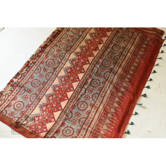 shop Ajrakh Ajrakh Mulberry Silk SareeAjrakh Mulberry Silk Saree - Flower Block Prints