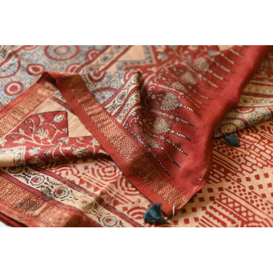 shop Ajrakh Ajrakh Mulberry Silk SareeAjrakh Mulberry Silk Saree - Flower Block Prints