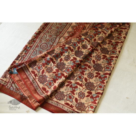 shop Ajrakh Ajrakh Mulberry Silk SareeAjrakh Mulberry Silk Saree - Flower Block Prints