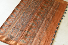 Natural Dyed Mulberry Silk Saree With Ajrakh Block Prints