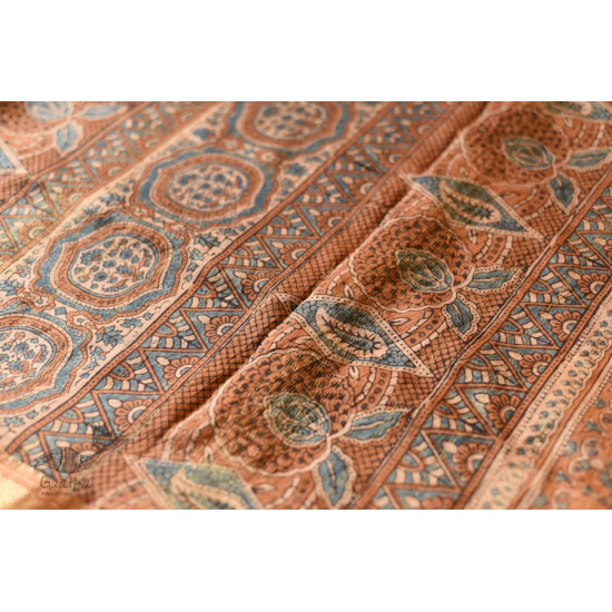 shop Natural Dyed Mulberry Silk Saree With Ajrakh Block Prints