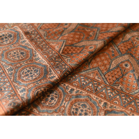 shop Natural Dyed Mulberry Silk Saree With Ajrakh Block Prints