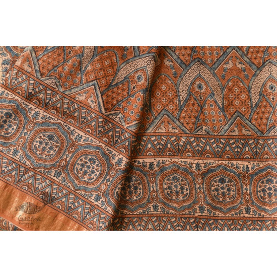 shop Natural Dyed Mulberry Silk Saree With Ajrakh Block Prints