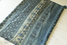 Ajrakh Tussar Silk Saree with Natural Dyed Indigo