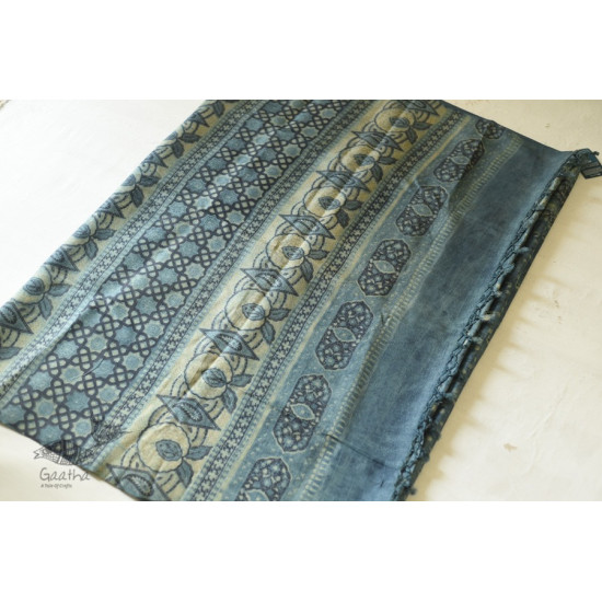 shop Ajrakh Tussar Silk Saree with Natural Dyed Indigo