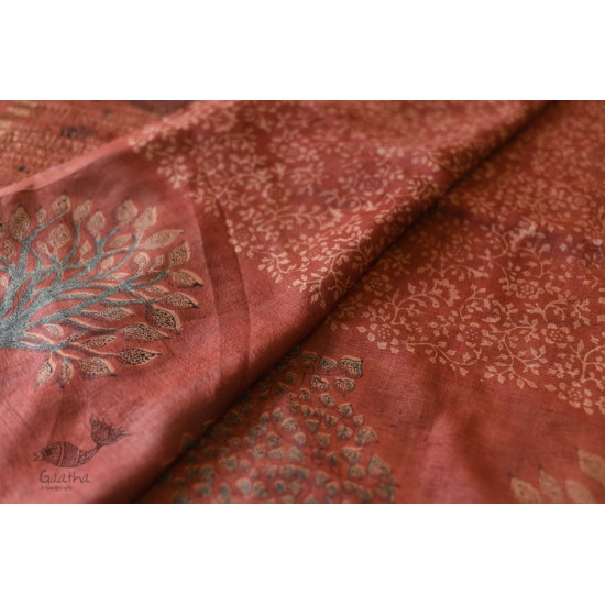 shop Ajrakh Tussar Silk Saree with Natural Dyed - Zari Border