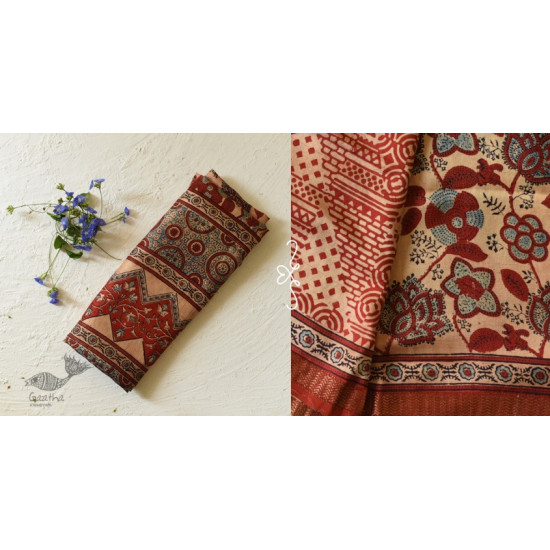 shop Ajrakh Ajrakh Mulberry Silk SareeAjrakh Mulberry Silk Saree - Flower Block Prints