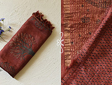 Ajrakh Tussar Silk Saree with Natural Dyed - Zari Border