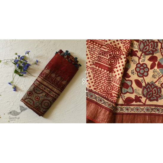 shop Mulberry Silk Saree ~ Ajrakh Block Prints