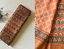 Natural Dyed Ajrakh Hand Prints Mulberry Silk Saree