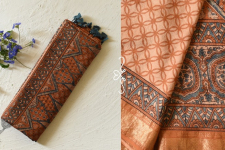 Natural Dyed Mulberry Silk Saree With Ajrakh Block Prints