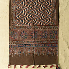 Amoha . अमोहा | Hand Block Printed - Ajrakh Cotton brown Stole